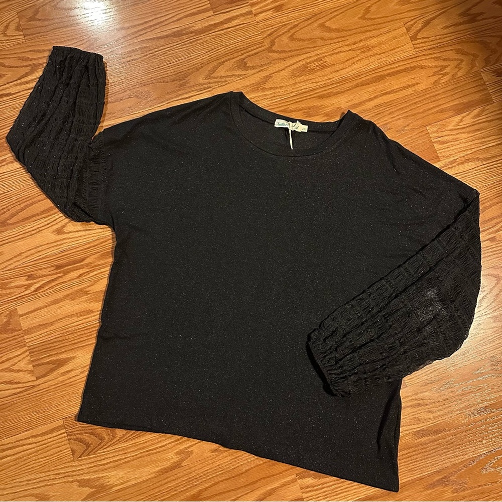 New Sparkle Black Oversized Sheer Textured Sleeve Top Size 2x
